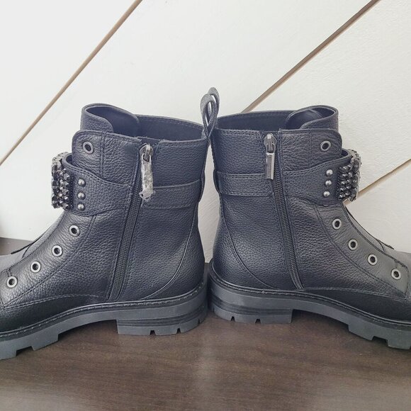 NEW Karl Lagerfeld Paris Women's 9.5 Pippa Black Leather Combat Boots// 10PT - Picture 5 of 9